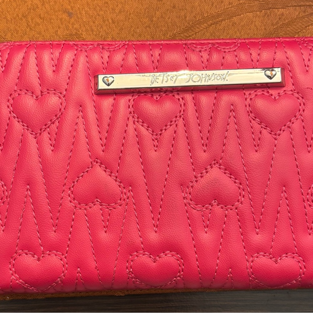 Betsey Johnson Pink Quilted Wallet with Silver Detail